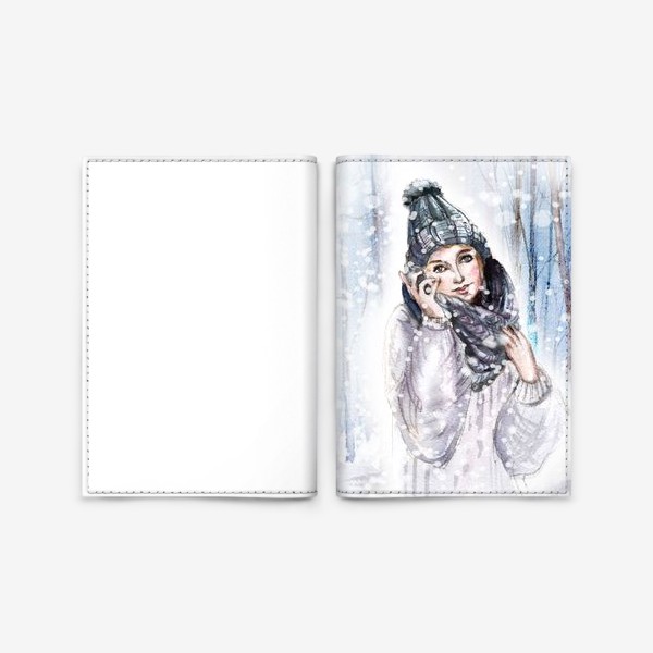 Обложка для паспорта «Девушка в шапке в зимнем лесу»
