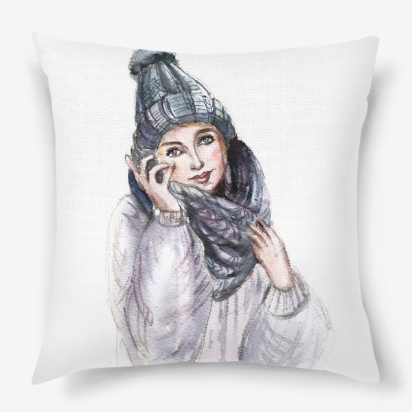 Подушка «Девушка в зимней шапке и шарфе»