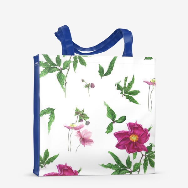 Сумка-шоппер «Розовые пионы и анемоны с листьями»