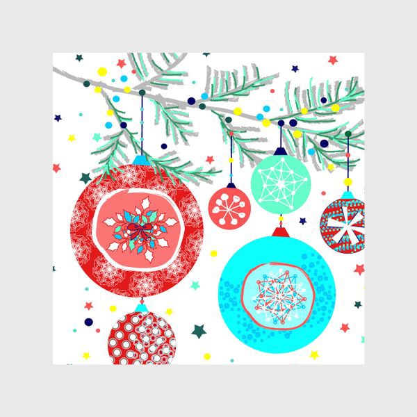 Шторы &laquo;Новый год украшения елка шары иллюстрация конфетти&raquo;