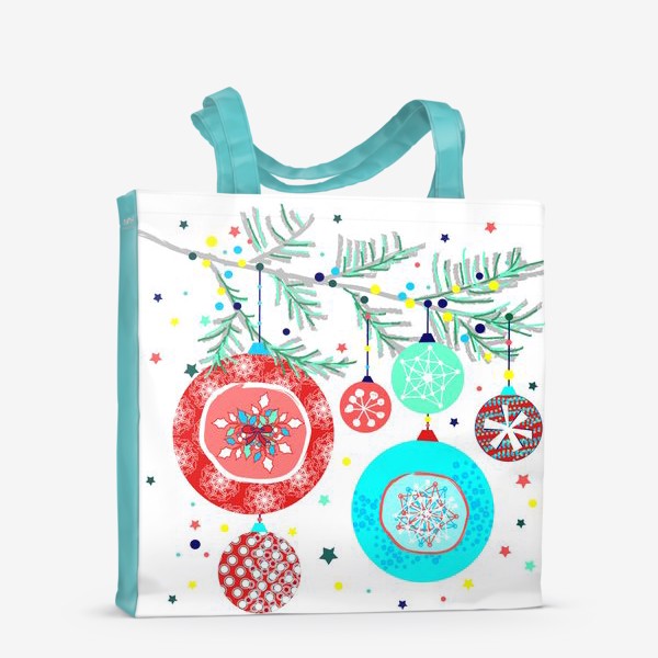 Сумка-шоппер «Новый год украшения елка шары иллюстрация конфетти»