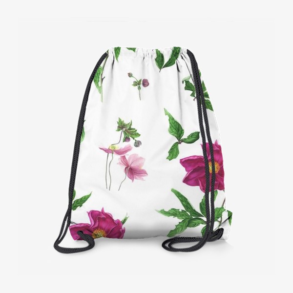 Рюкзак «Розовые пионы и анемоны с листьями»