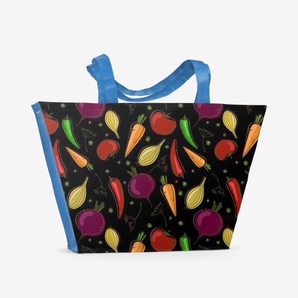 Пляжная сумка «Яркие овощи на черном фоне»