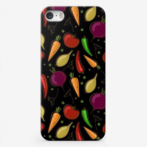 Чехол iPhone «Яркие овощи на черном фоне»