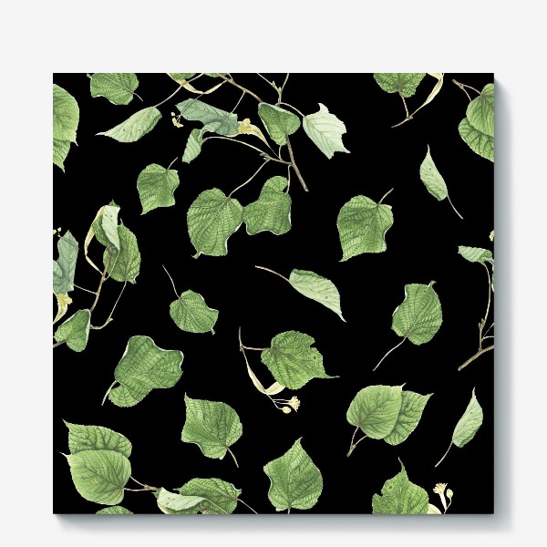 Холст &laquo;Ветки и листья липы на черном фоне&raquo;