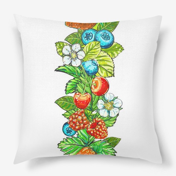 Подушка «Ягоды, цветы и листья. клубника, голубика, вишня, малина»