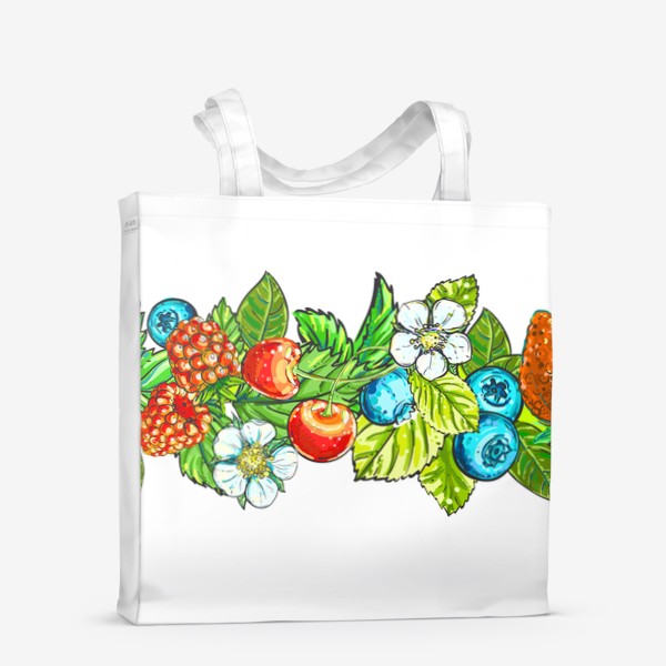 Сумка-шоппер &laquo;Ягоды, цветы и листья. клубника, голубика, вишня, малина&raquo;