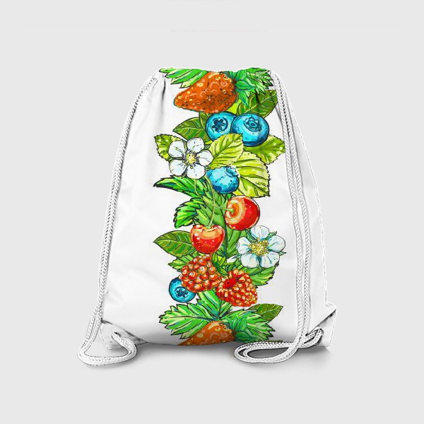 Рюкзак «Ягоды, цветы и листья. клубника, голубика, вишня, малина»