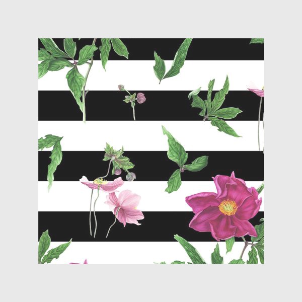 Скатерть «Розовые пионы на черно-белом фоне»