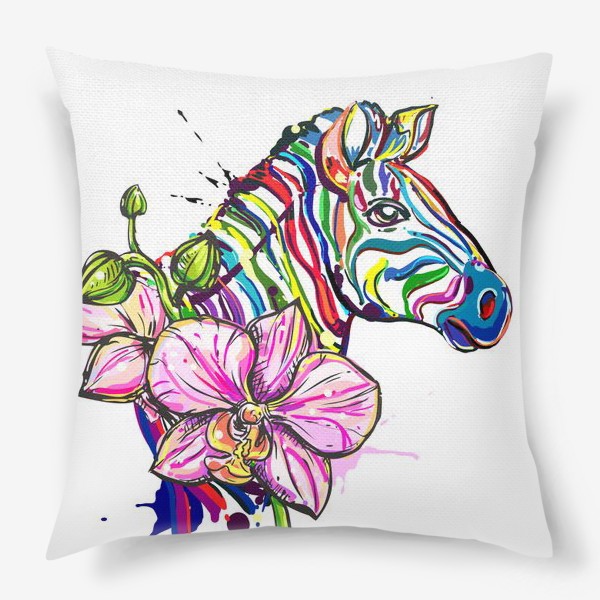 Подушка «Разноцветная зебра и орхидея»