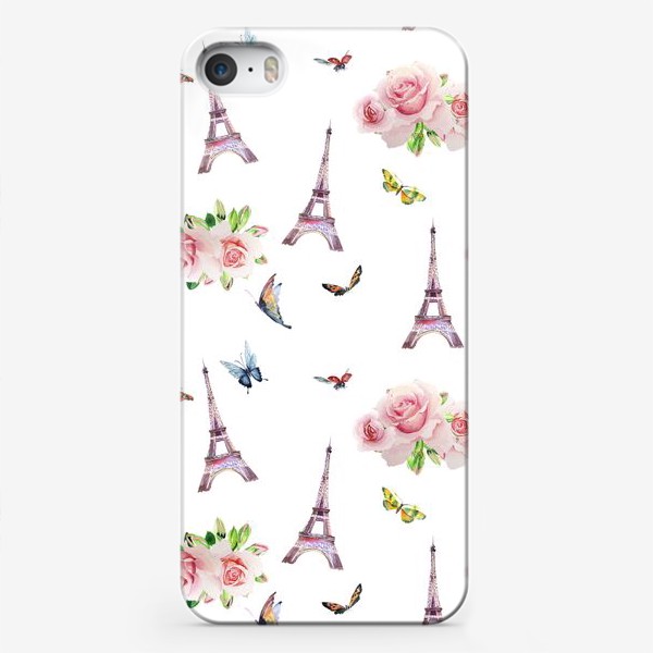 Чехол iPhone «Узор с цветами и бабочками»