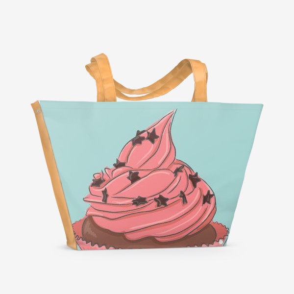 Пляжная сумка «розовый капкейк с шоколадными звездами»