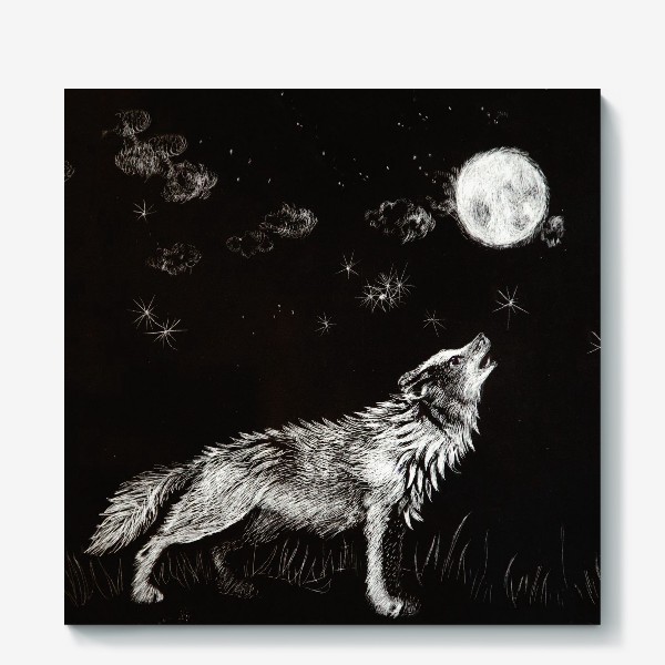 Холст «Волк, воющий на луну»