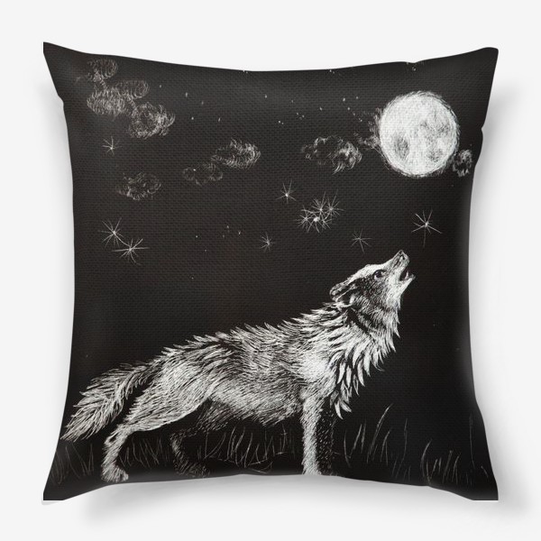 Подушка «Волк, воющий на луну»
