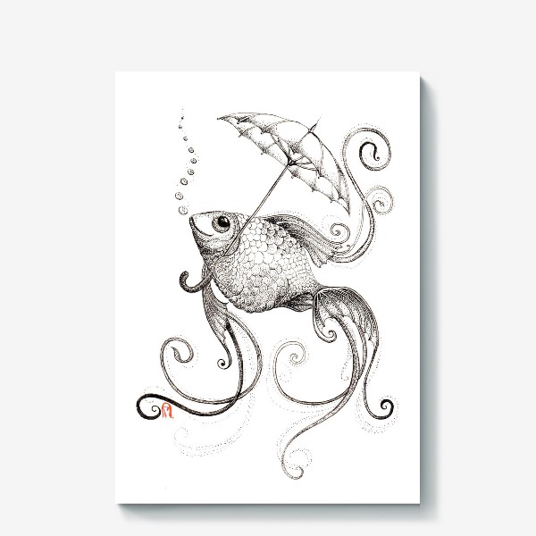 Холст «Рыбка и зонтик. »