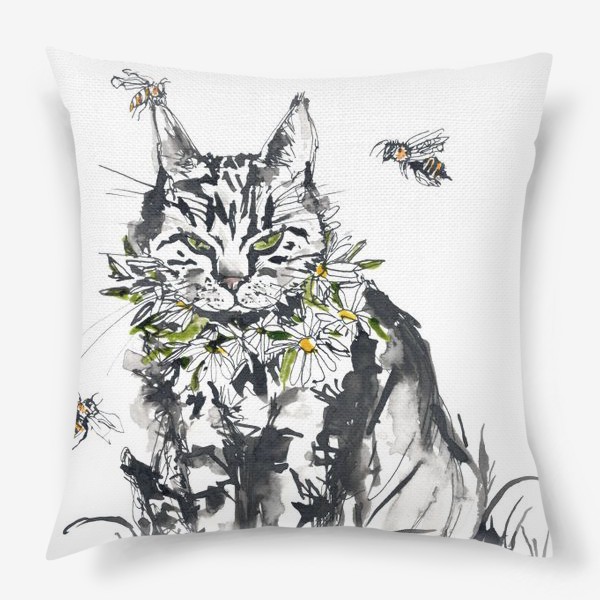 Подушка «Кот и пчелы»