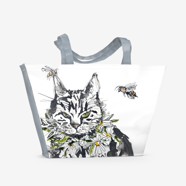 Пляжная сумка «Кот и пчелы»