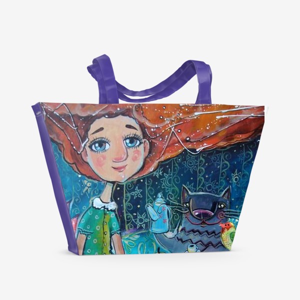 Пляжная сумка « с котом в цветах»
