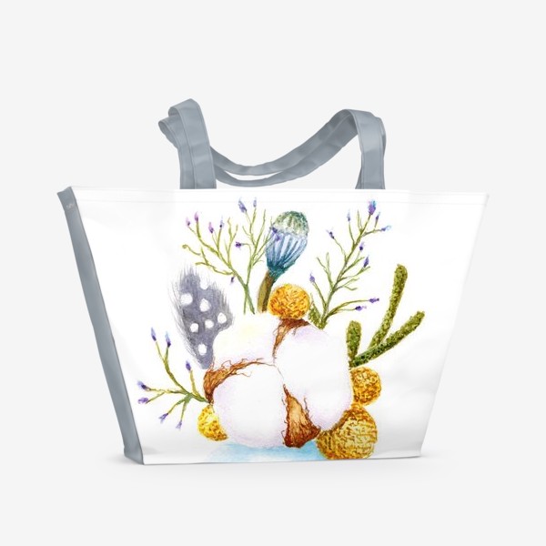 Пляжная сумка «Хлопок,перышки, мимоза-весенний минибукет»