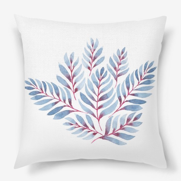 Подушка «Узор из розово-синих акварельных листьев»