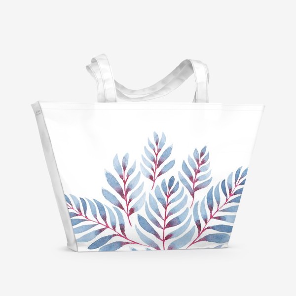 Пляжная сумка «Узор из розово-синих акварельных листьев»