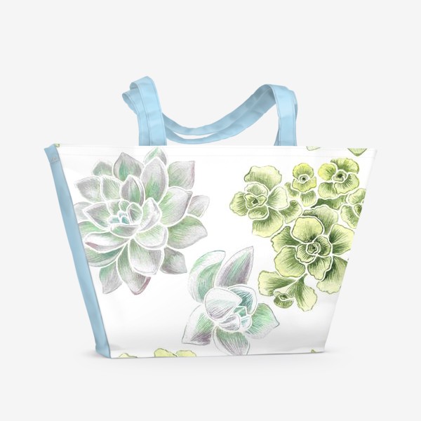 Пляжная сумка «Зеленые суккуленты на белом фоне»