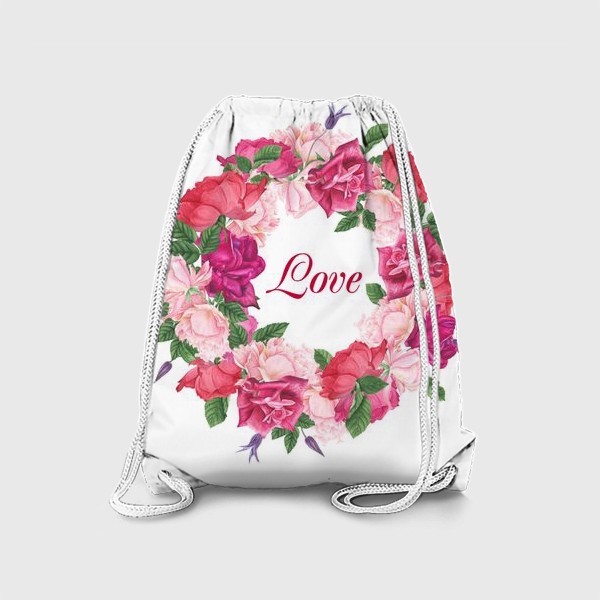 Рюкзак «Венок из роз и листьев с надписью "Love"»