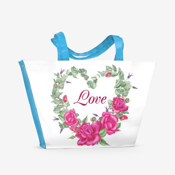 Пляжная сумка «Сердце с розами и надписью "Love"»