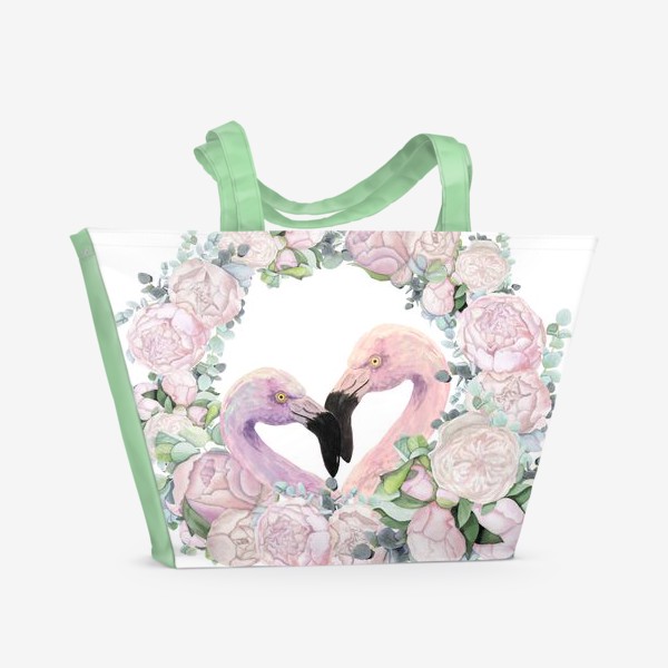 Пляжная сумка «Фламинго в пионах»