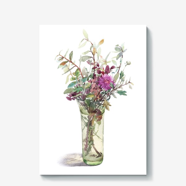 Холст «Букет с хризантемой и листьями голубики»