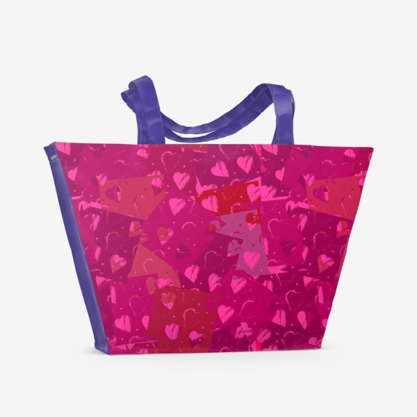 Пляжная сумка «Cердца и квадраты пурпурные»