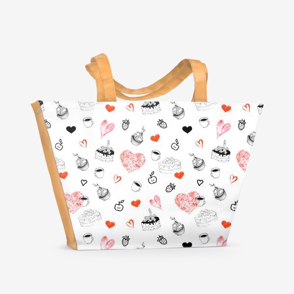 Пляжная сумка «Графичный фон с тортами и сердечками»