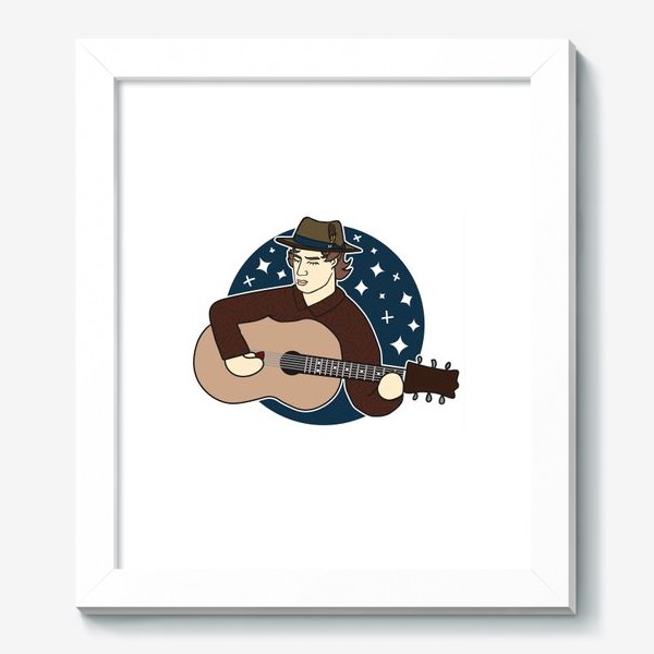 Картина «Парень музыкант с гитарой, звёздная ночь»