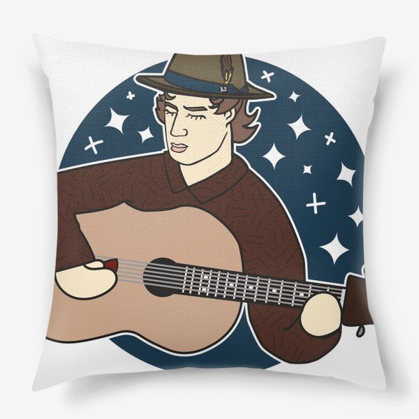 Подушка «Парень музыкант с гитарой, звёздная ночь»