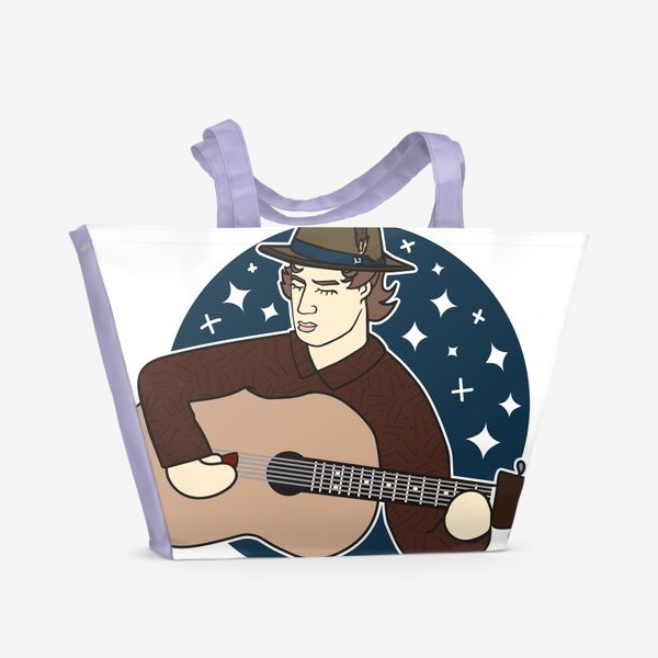 Пляжная сумка «Парень музыкант с гитарой, звёздная ночь»
