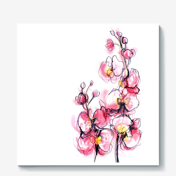Холст «розовые орхидеи на белом фоне, акварельная живопись»