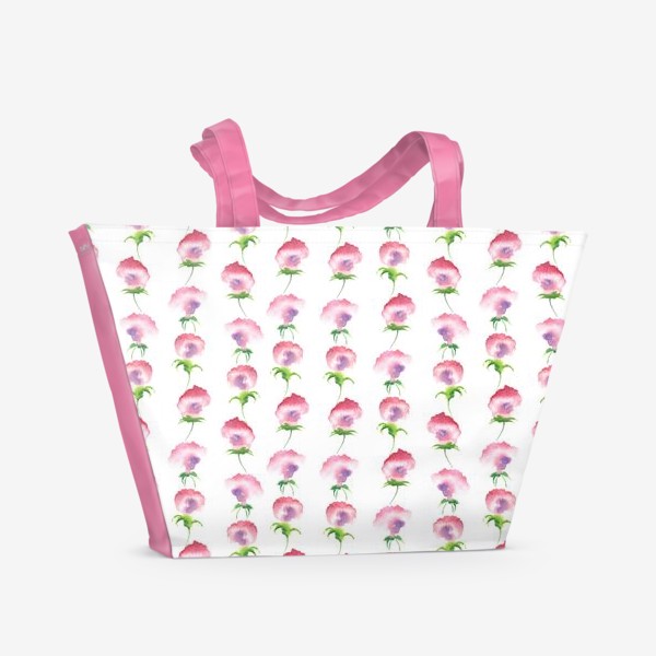 Пляжная сумка «Паттерн с розовыми цветами, акварель»