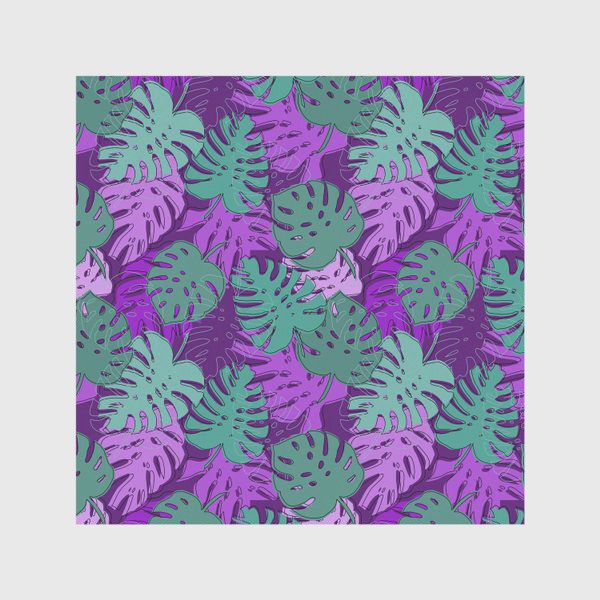 Скатерть «Листья монстеры в фиолетовых и бирюзовых цветах»
