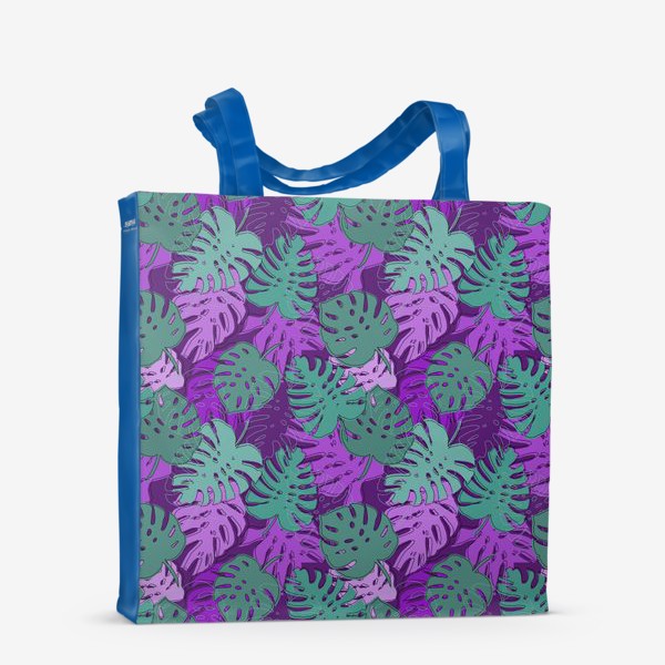 Сумка-шоппер «Листья монстеры в фиолетовых и бирюзовых цветах»