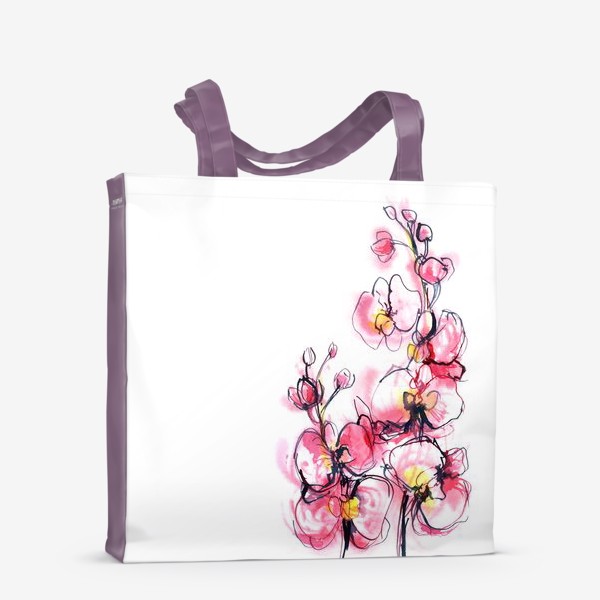 Сумка-шоппер «розовые орхидеи на белом фоне, акварельная живопись»