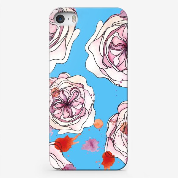 Чехол iPhone «Пионы розы на голубом фоне паттерн»