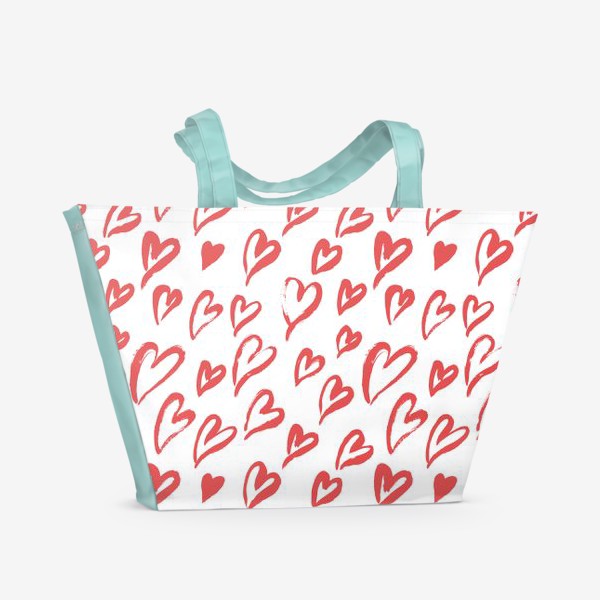 Пляжная сумка «Красные сердечки. Бесшовный паттерн»