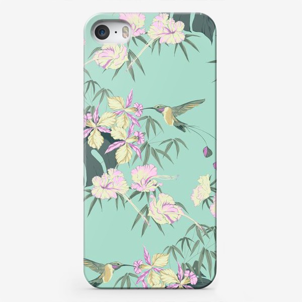 Чехол iPhone «Тропические цветы и колибри»