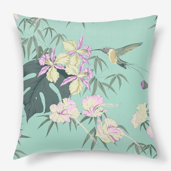 Подушка «Тропические цветы и колибри»