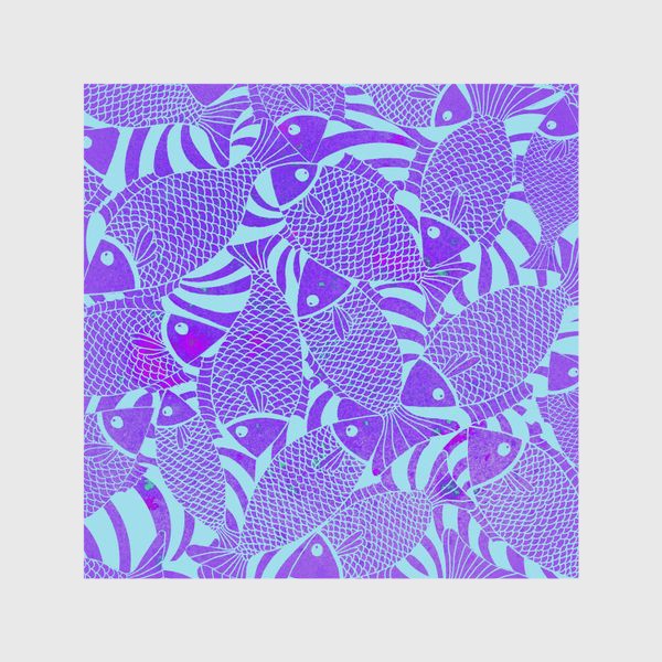 Шторы «Рыбы на акварельном фоне в бирюзовых и фиолетовых тонах»