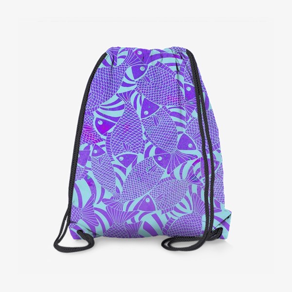 Рюкзак «Рыбы на акварельном фоне в бирюзовых и фиолетовых тонах»