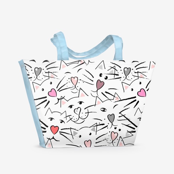 Пляжная сумка «Усы и сердечные носы в белом»