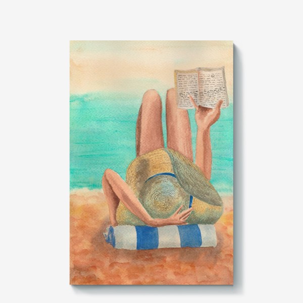 Холст «Девушка с книгой на пляже»