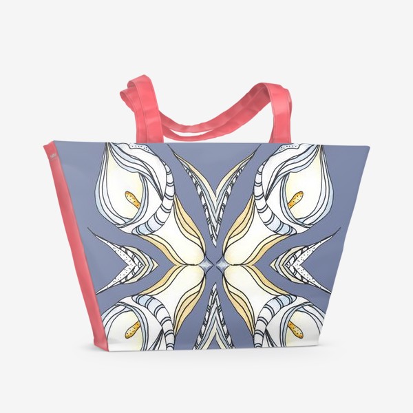 Пляжная сумка «Калла паттерна бабочка серо-голубой фон»