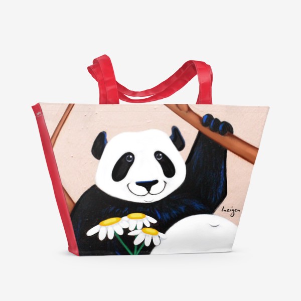 Пляжная сумка «Панда с ромашками»